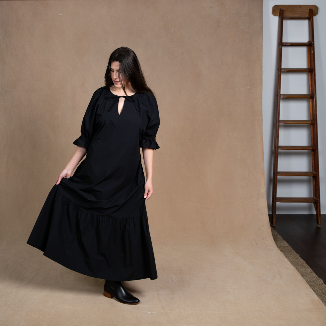 Odette Black Cotton Maxi Dress