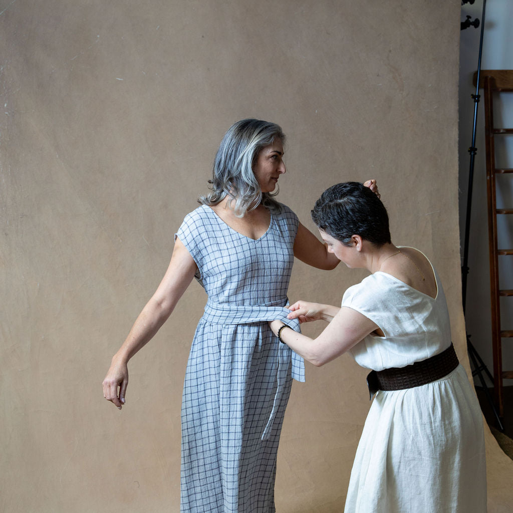 Scarlett Grey Grid Linen Dress