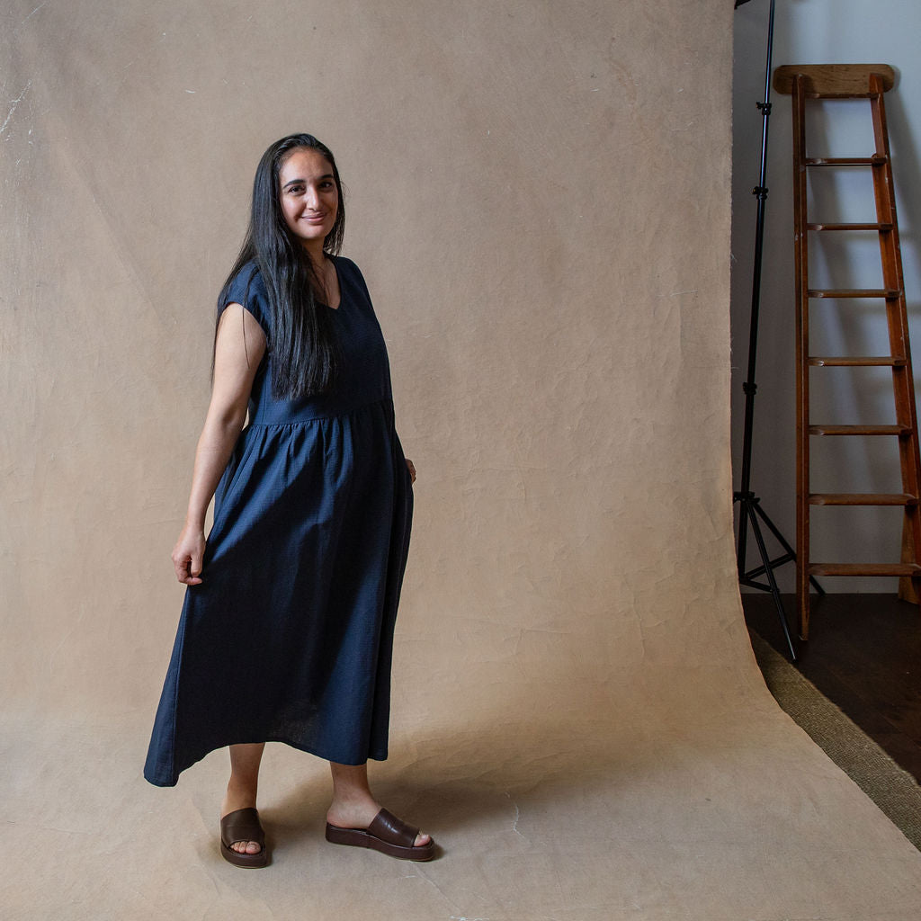 Scarlett Navy Dobby Linen/Cotton Dress