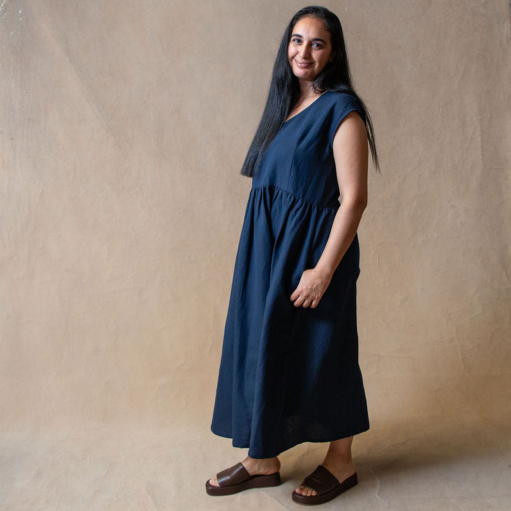 Scarlett Navy Dobby Linen/Cotton Dress