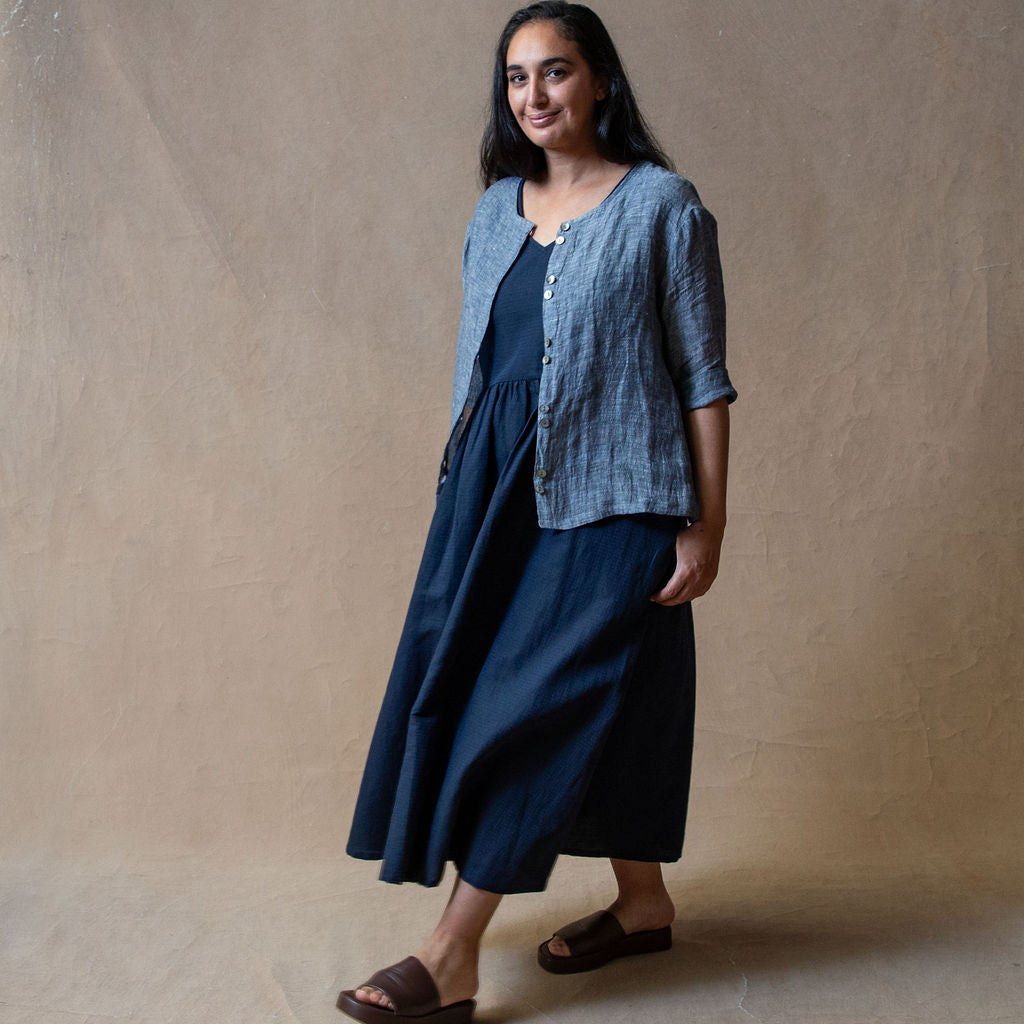Scarlett Navy Dobby Linen/Cotton Dress