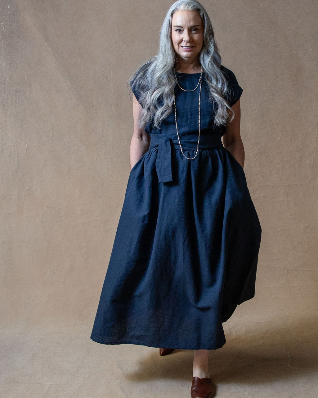 Scarlett Navy Dobby Linen/Cotton Dress