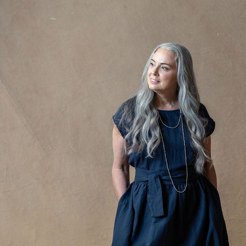 Scarlett Navy Dobby Linen/Cotton Dress