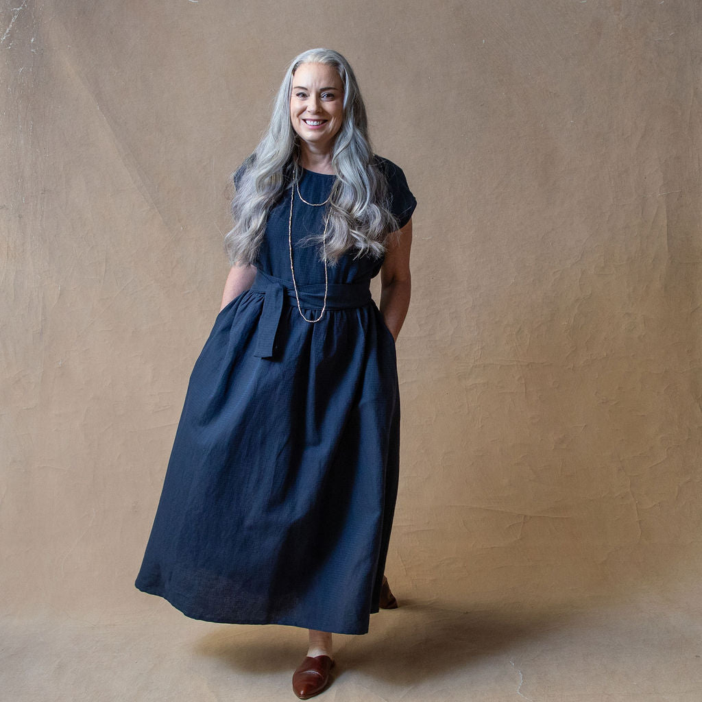 Scarlett Navy Dobby Linen/Cotton Dress