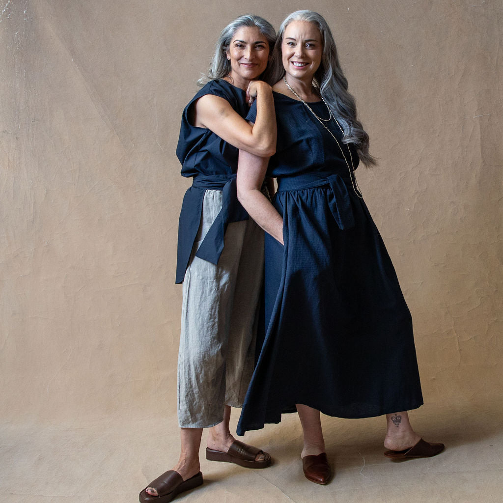 Scarlett Navy Dobby Linen/Cotton Dress