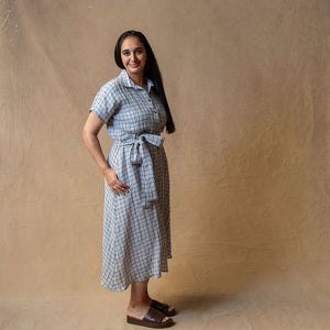 Rumi Grey Grid Linen Shirtdress