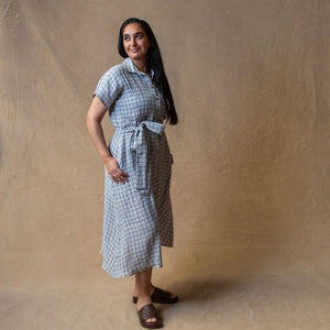 Rumi Grey Grid Linen Shirtdress