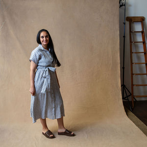 Rumi Grey Grid Linen Shirtdress