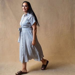 Rumi Grey Grid Linen Shirtdress