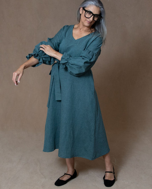 Sophia Teal Dobby Weave Dress