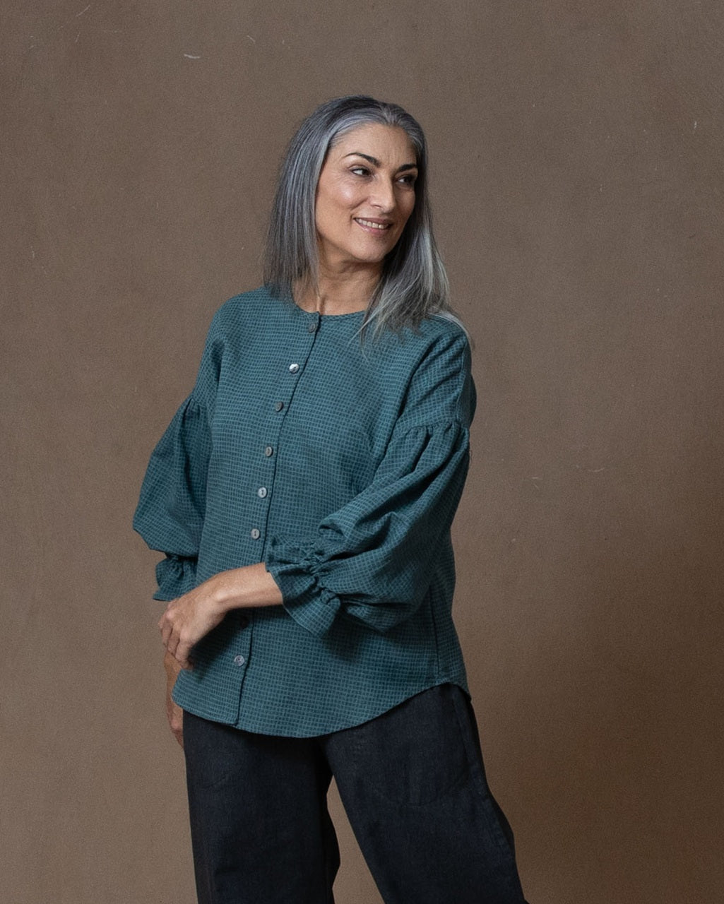 Celine Teal Dobby Weave Blouse