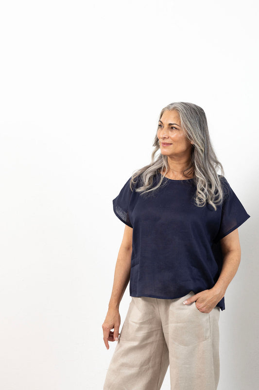 East Village Navy Linen Tee