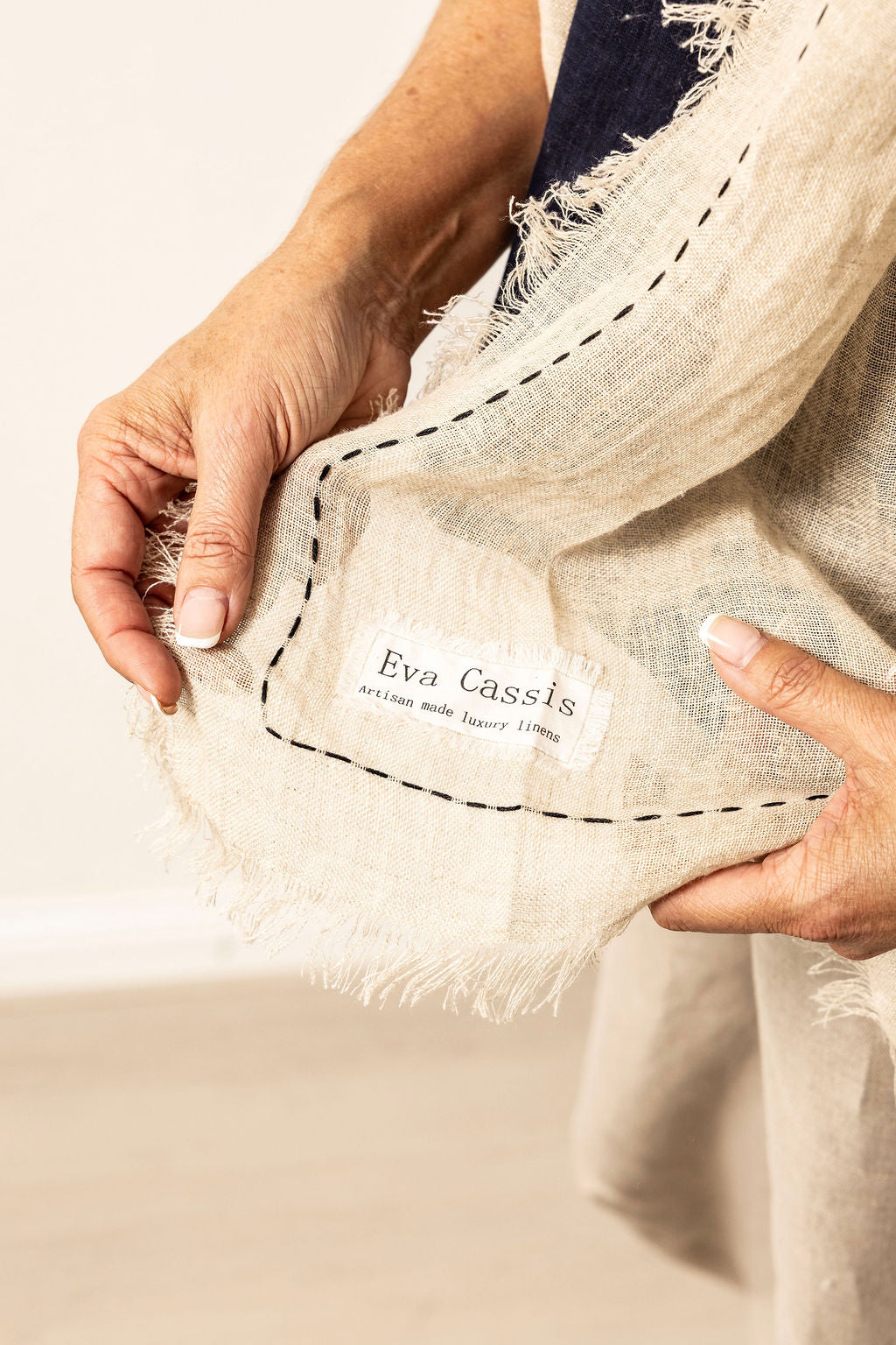 Hand Embroidered Natural Linen Flax Scarf