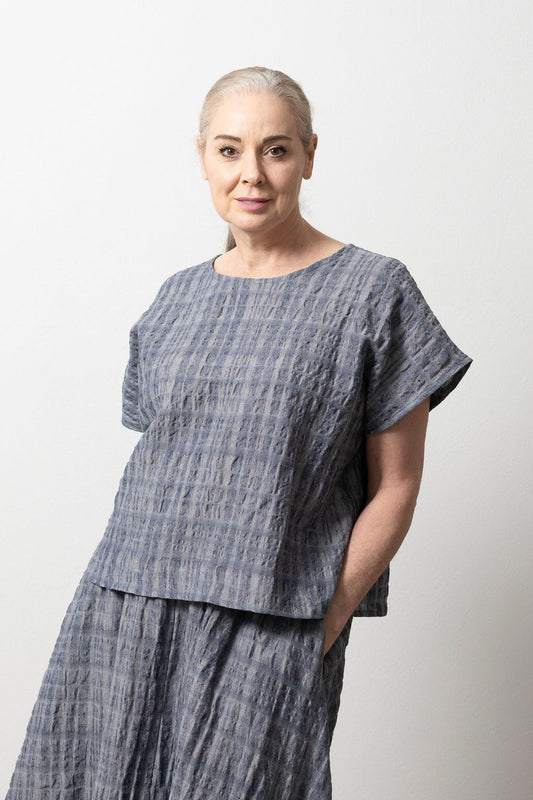 East Village Navy Crinkle Linen Tee