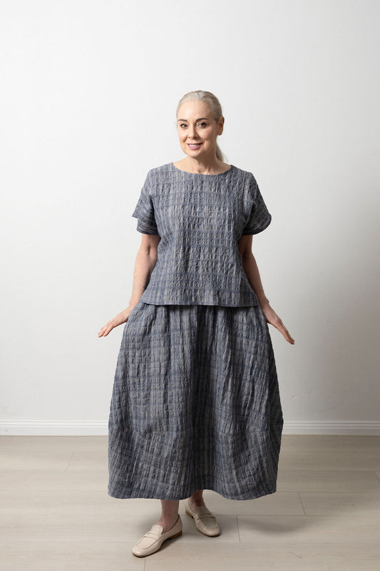 Orla Navy Crinkle Linen Skirt