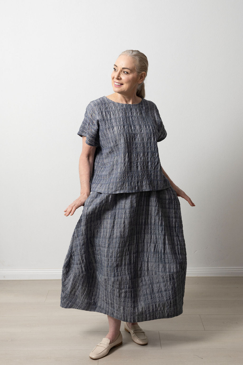 East Village Navy Crinkle Linen Tee