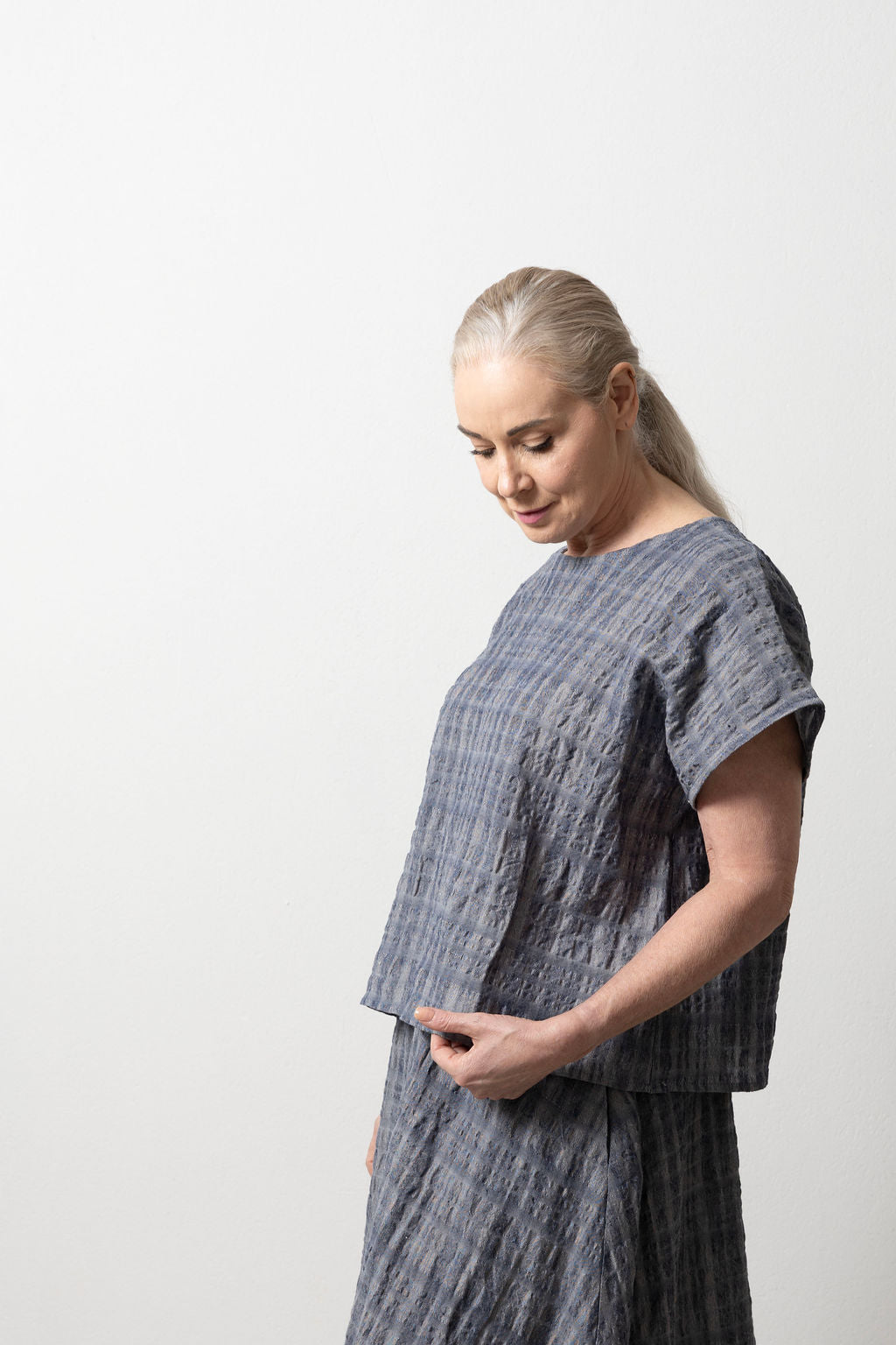 East Village Navy Crinkle Linen Tee