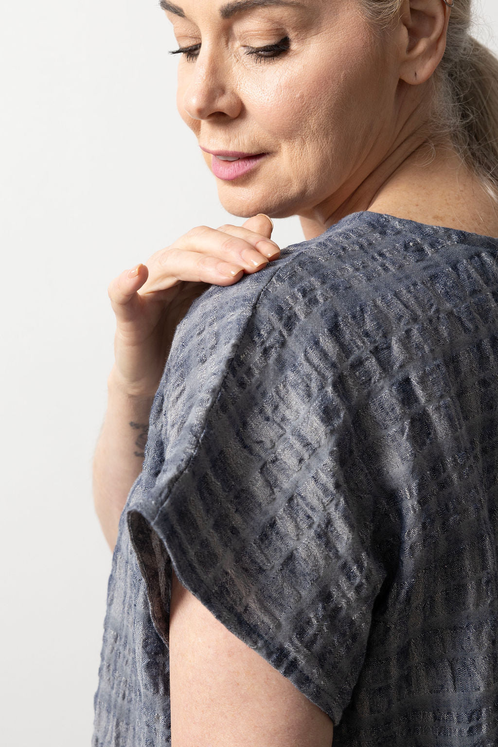 East Village Navy Crinkle Linen Tee