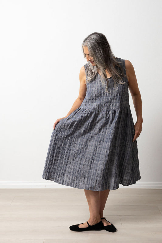 Elloise Navy Crinkle Linen Dress