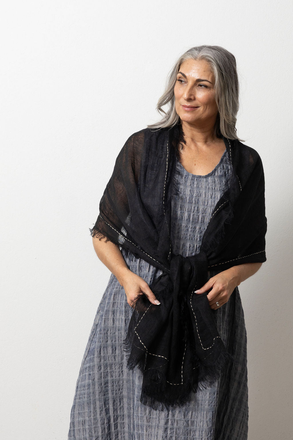 Black Hand-Embroidered Linen Gauze Scar