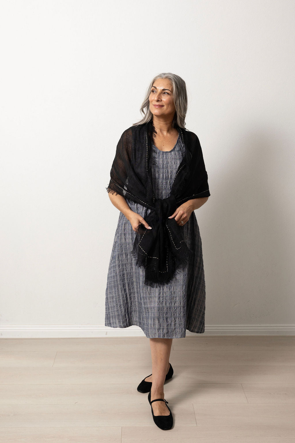 Black Hand-Embroidered Linen Gauze Scar