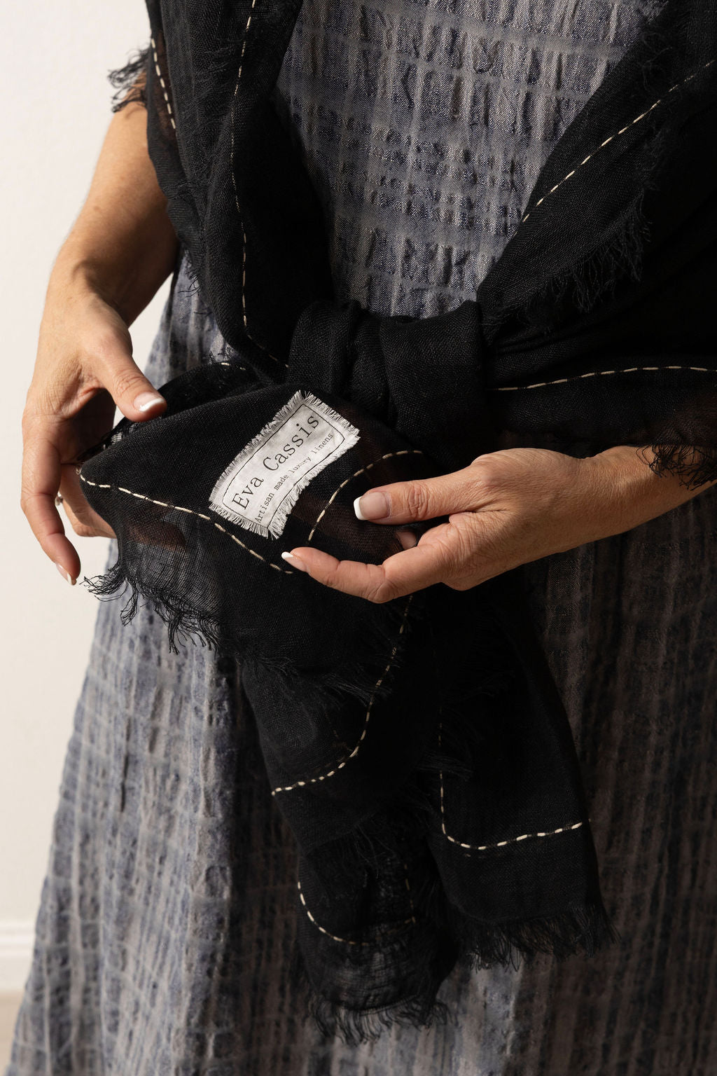 Black Hand-Embroidered Linen Gauze Scar