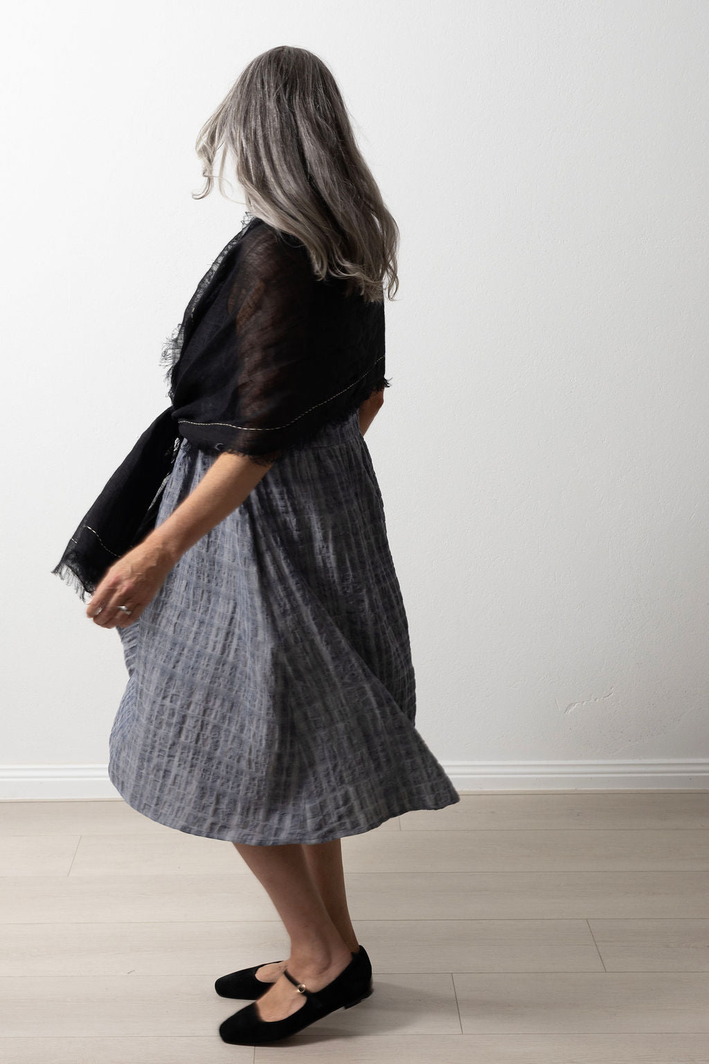 Black Hand-Embroidered Linen Gauze Scar