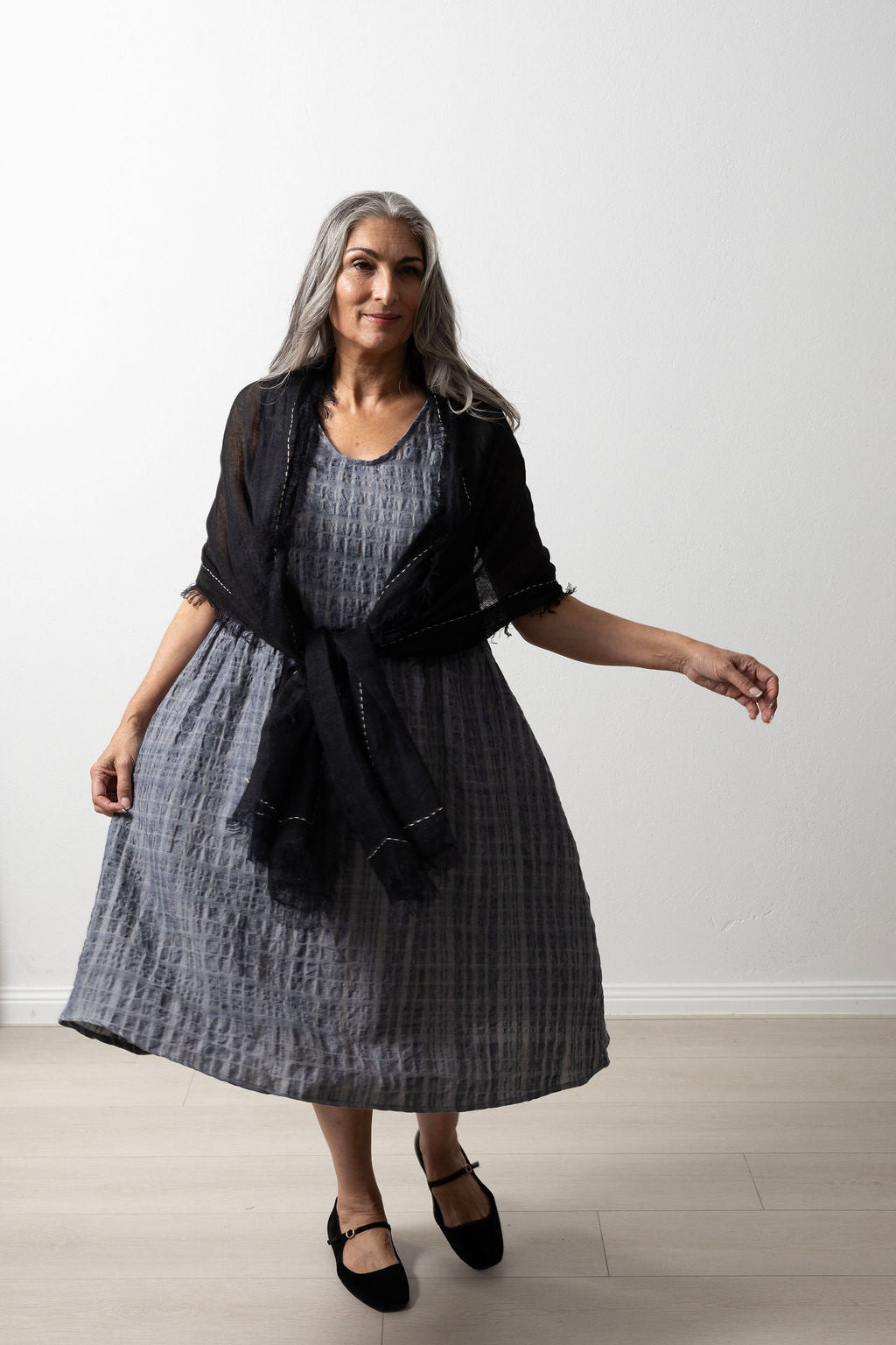Black Hand-Embroidered Linen Gauze Scar
