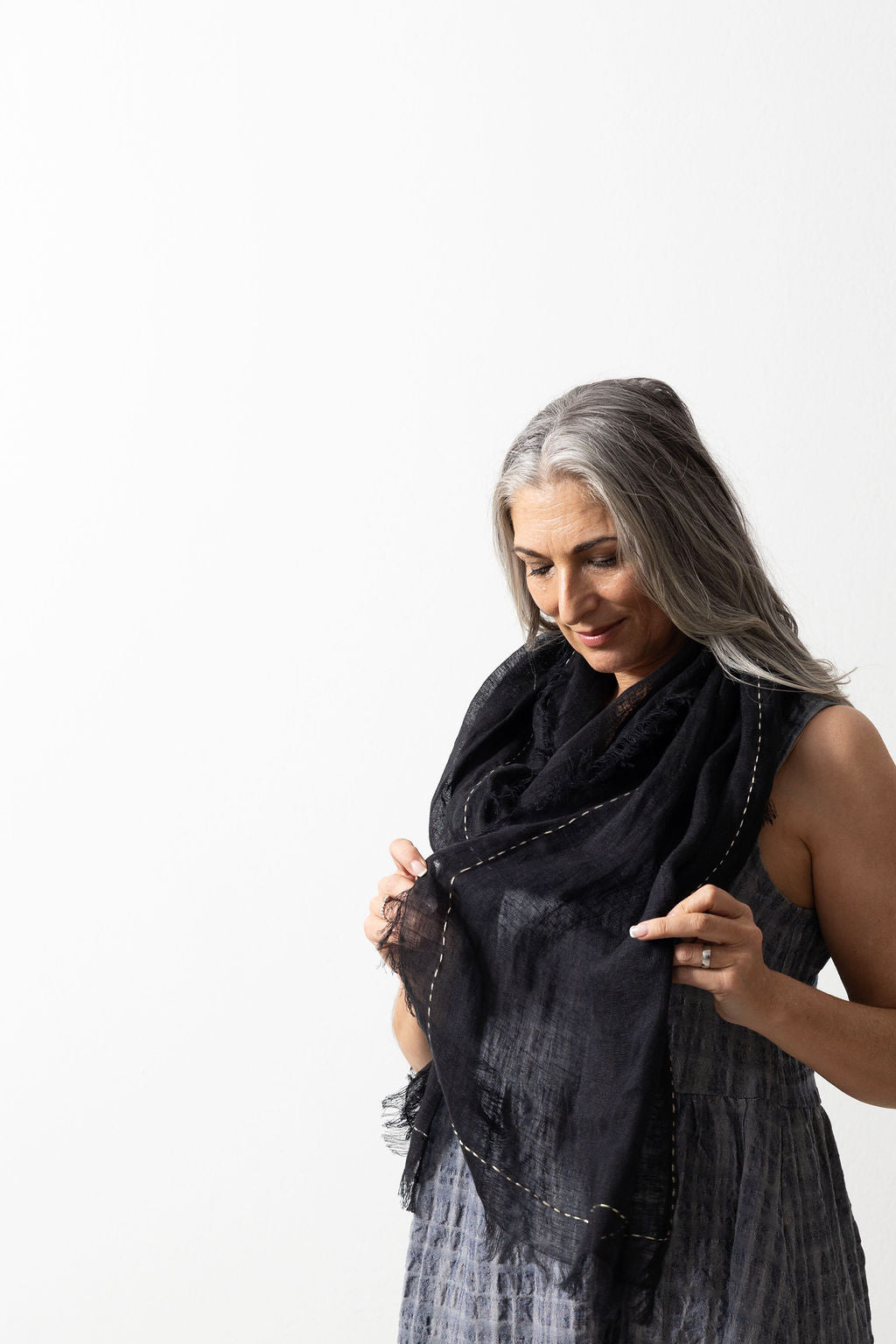 Black Hand-Embroidered Linen Gauze Scar
