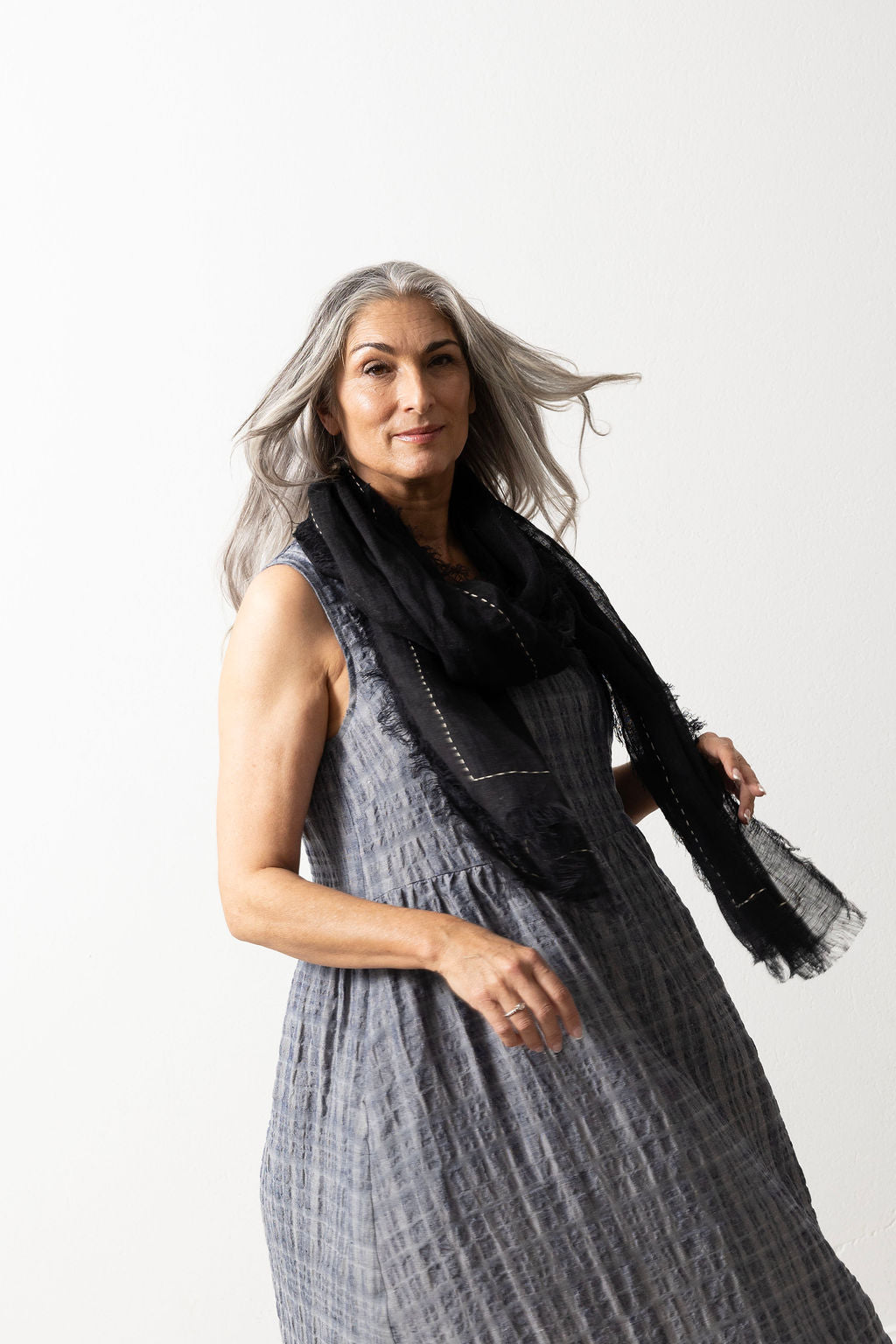 Black Hand-Embroidered Linen Gauze Scar