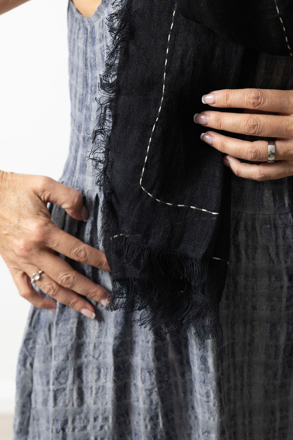 Black Hand-Embroidered Linen Gauze Scar