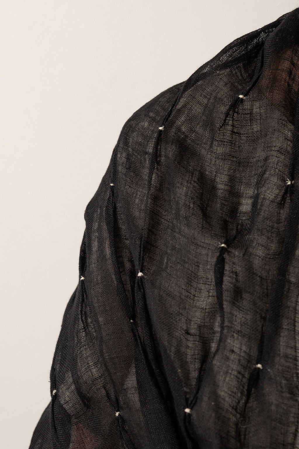 Hand-Embroidered Linen Gauze Scarf in Black