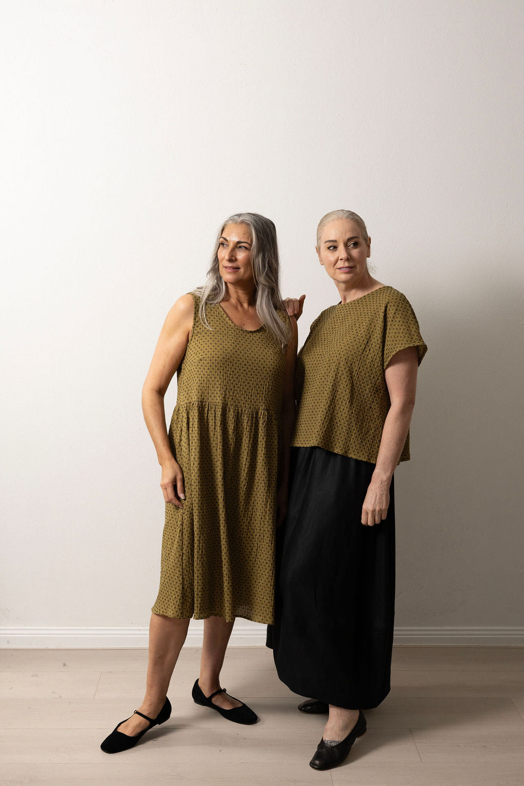 East Village Tee in Olive Green Cotton with Black Embroidery