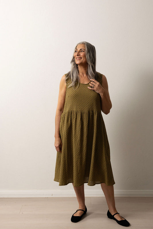 Elloise Embroidered Olive Green Cotton Dress