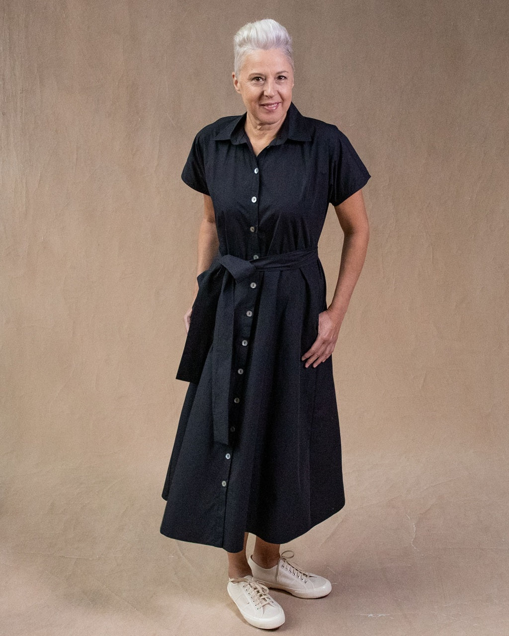 Rumi Black Cotton Shirtdress