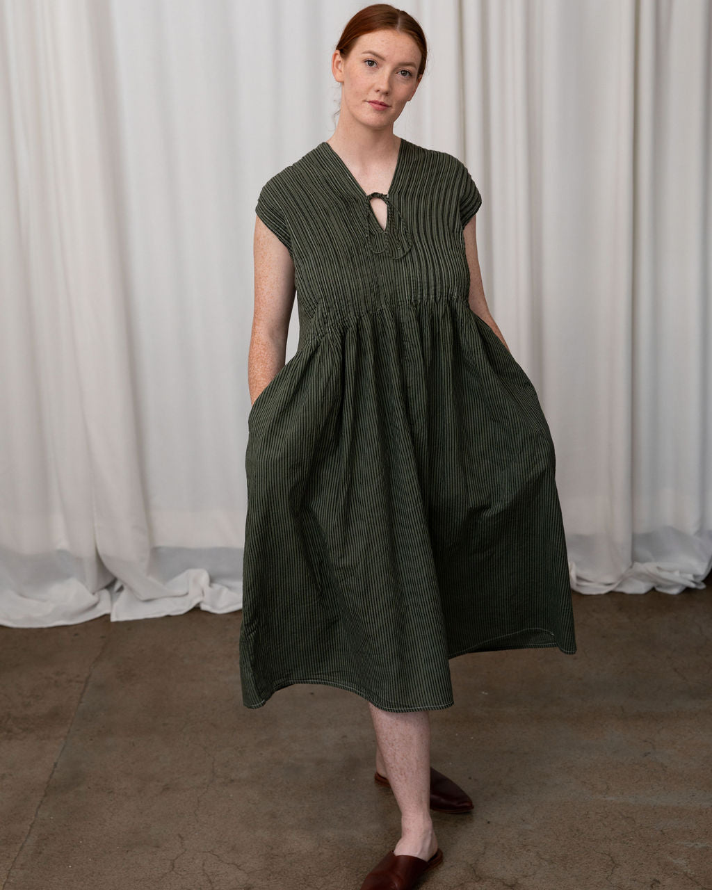 Amelie Khaki Organic Cotton Dress