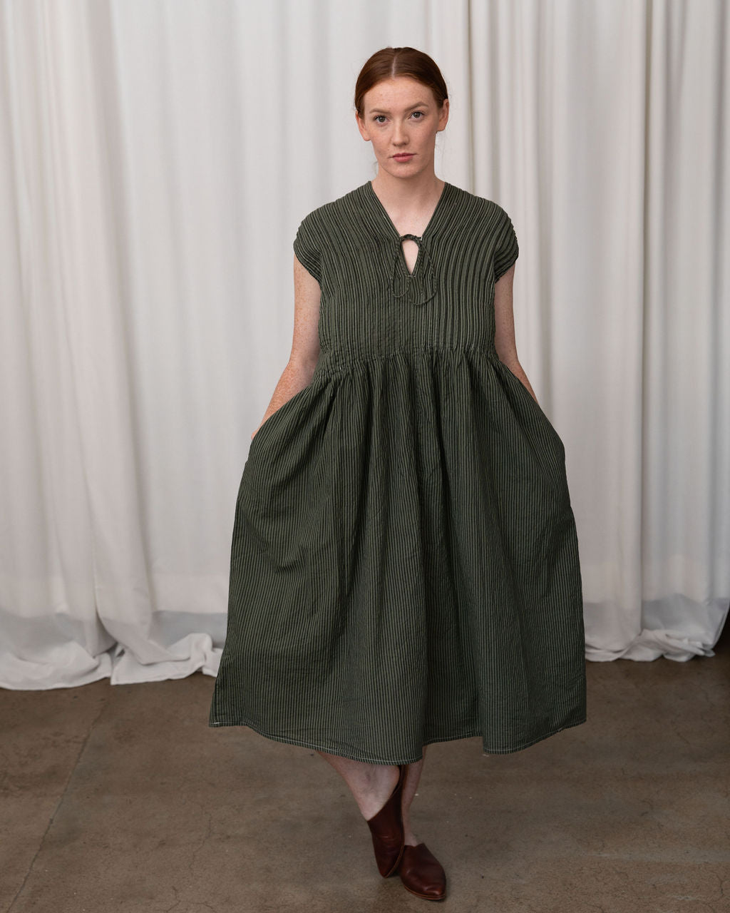 Amelie Khaki Organic Cotton Dress