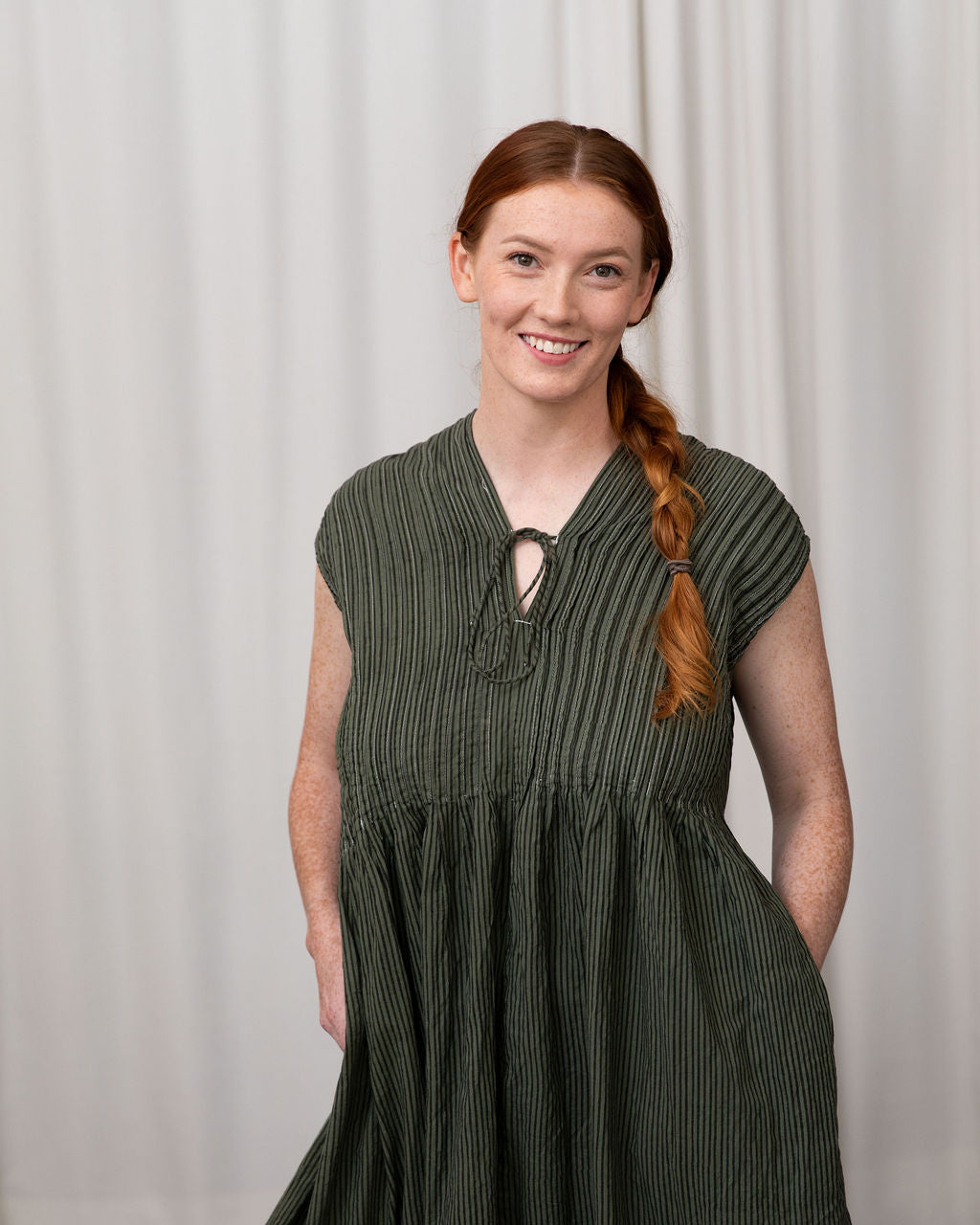 Amelie Khaki Organic Cotton Dress