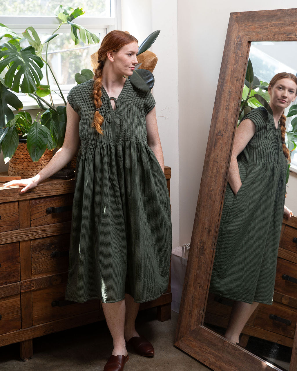 Amelie Khaki Organic Cotton Dress