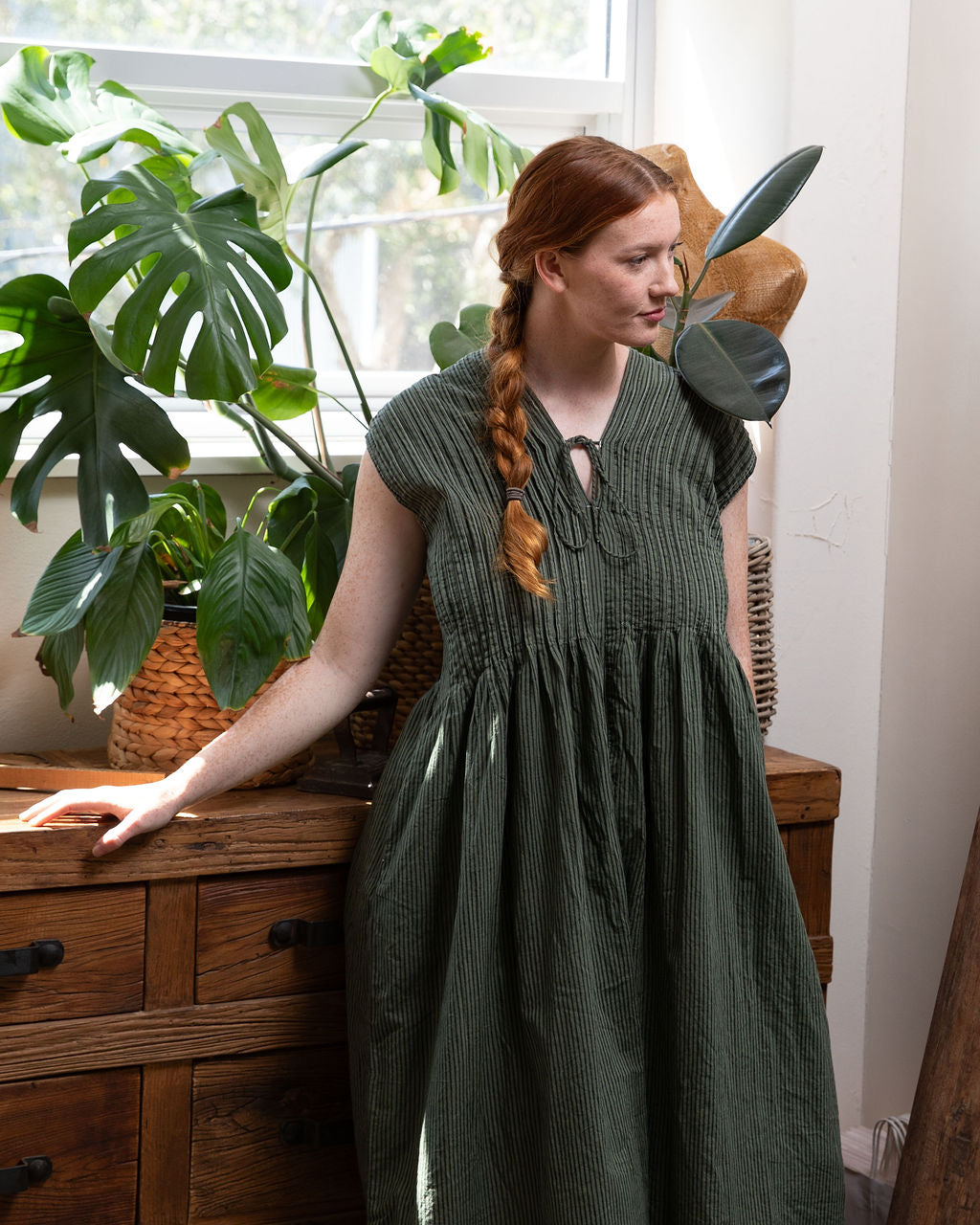Amelie Khaki Organic Cotton Dress