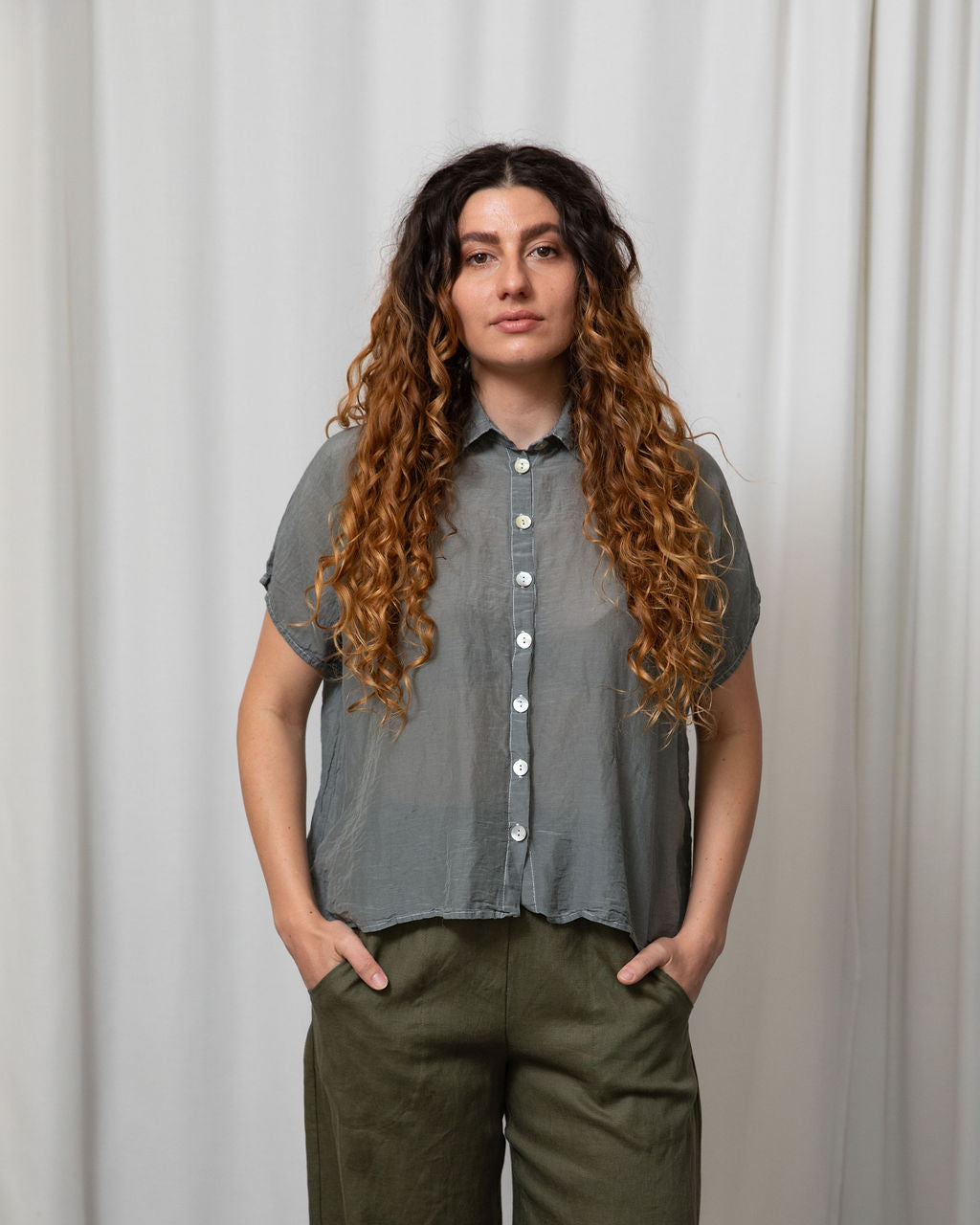 Montana Shirt in Mist Cotton/Silk