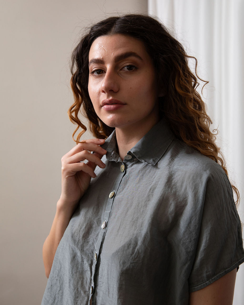 Montana Shirt in Mist Cotton/Silk