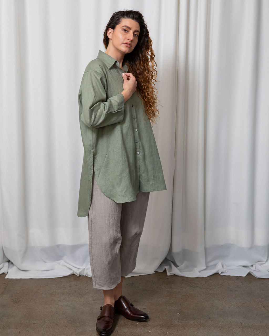 Monet Sage Linen Oversized Shirt