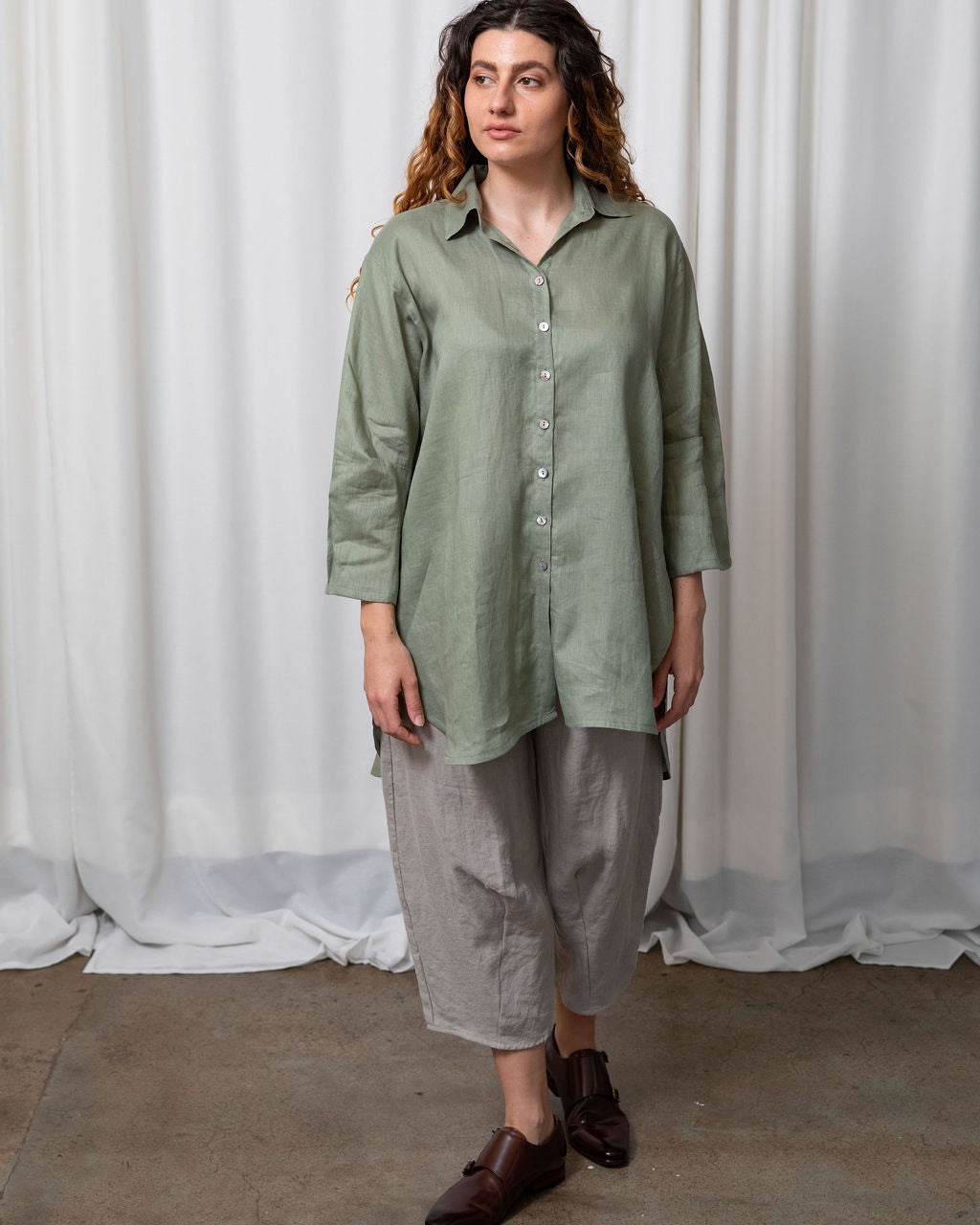 Monet Sage Linen Oversized Shirt
