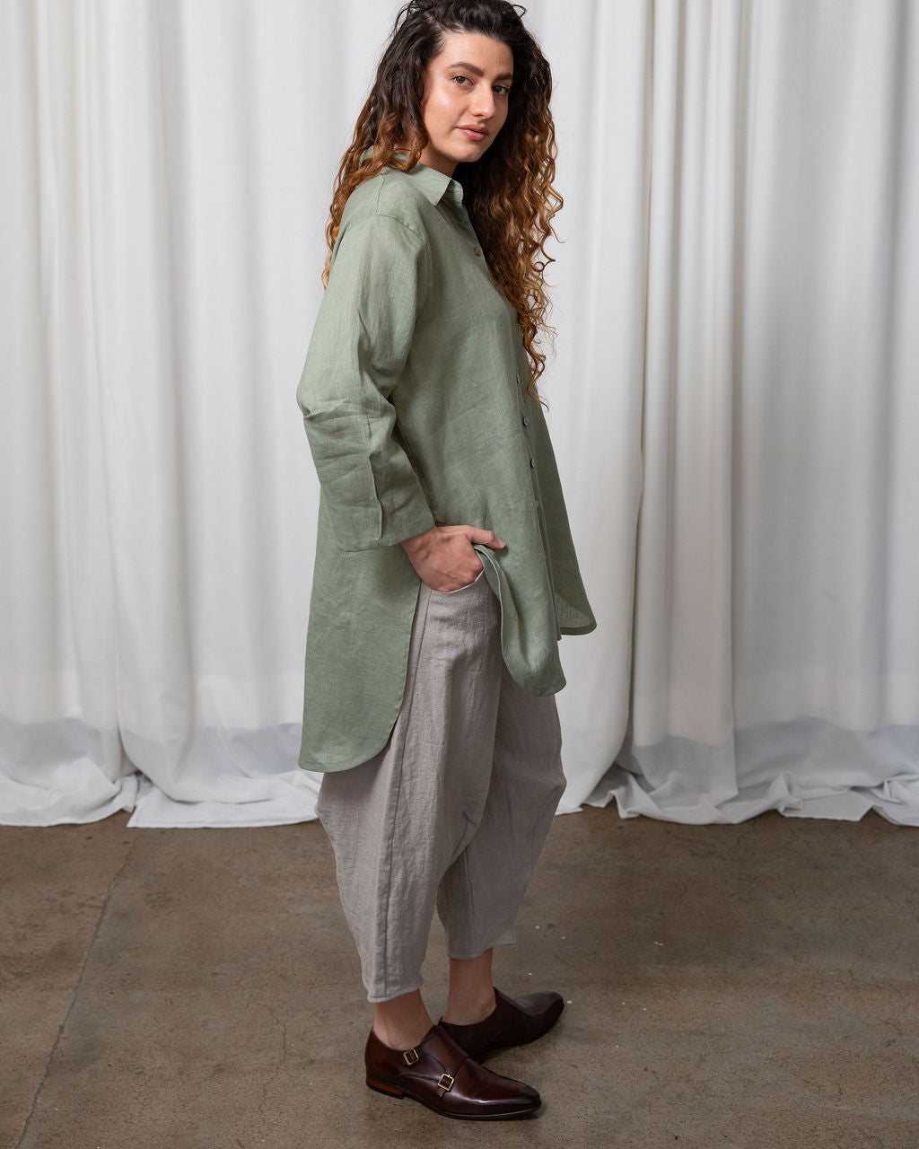 Monet Sage Linen Oversized Shirt