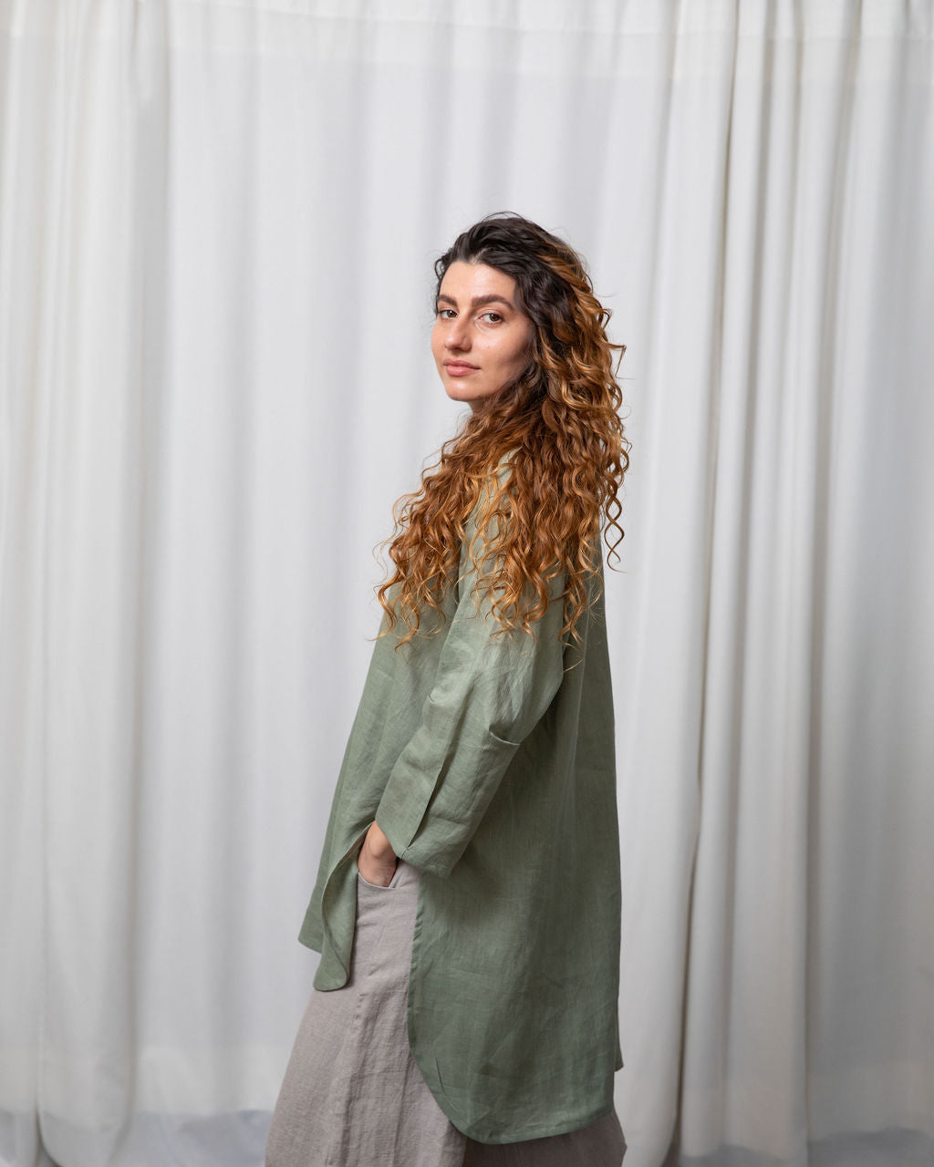 Monet Sage Linen Oversized Shirt