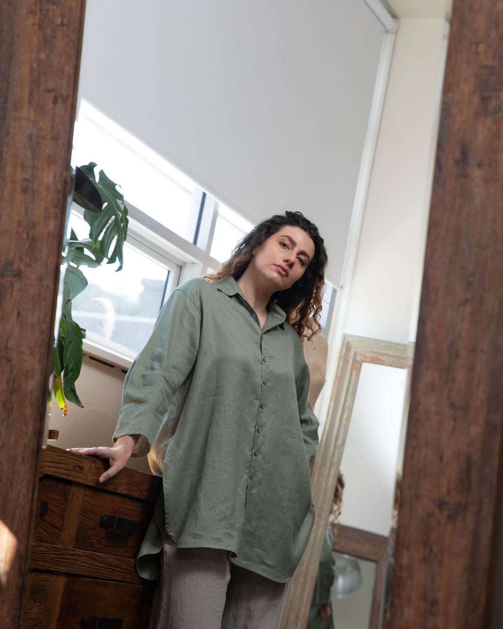 Monet Sage Linen Oversized Shirt