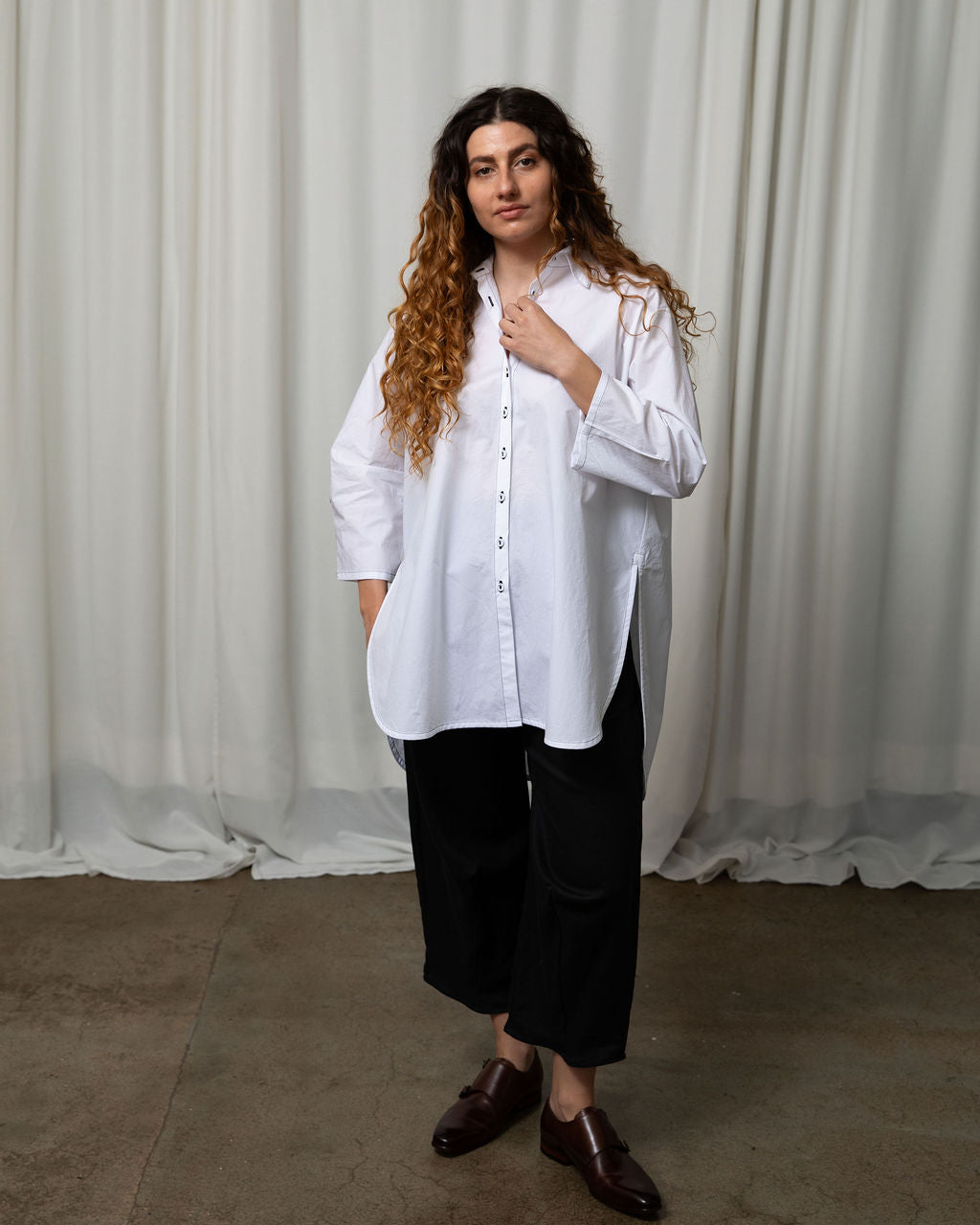 Monet White Cotton Oversized Shirt