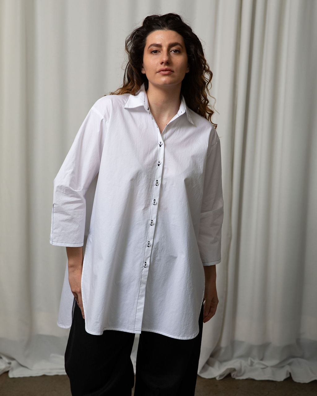 Monet White Cotton Oversized Shirt
