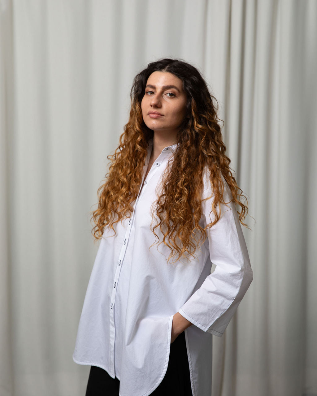 Monet White Cotton Oversized Shirt